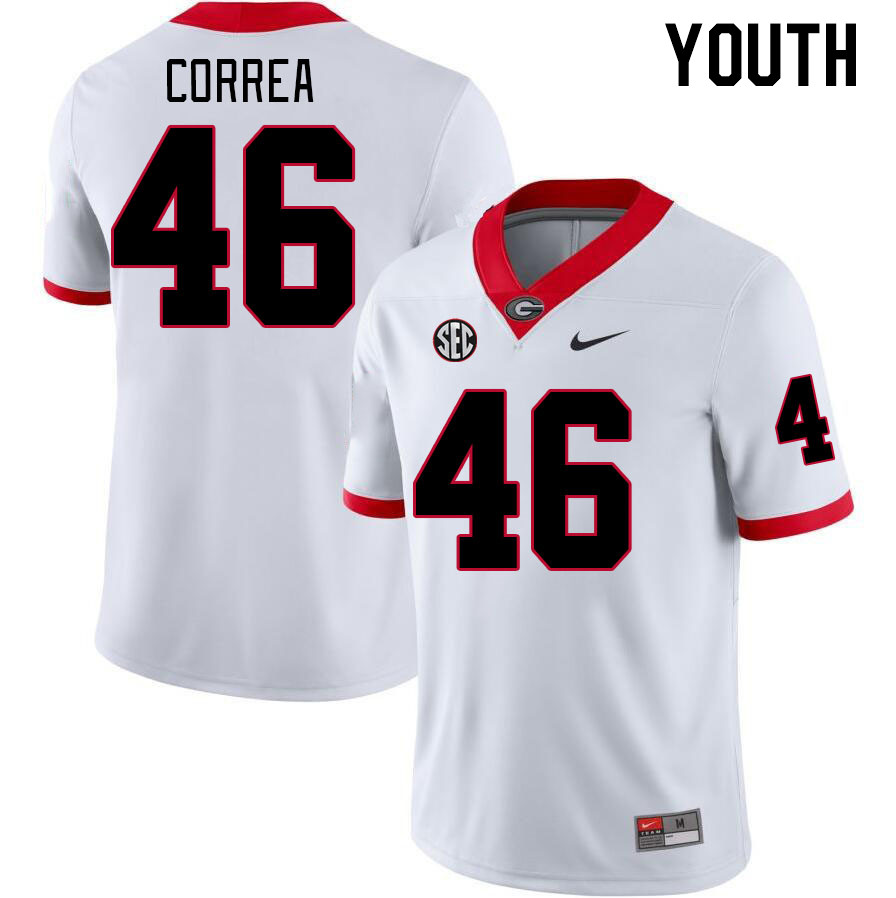 Youth #46 Andrew Correa Georgia Bulldogs College Football Jerseys Stitched-White - Click Image to Close